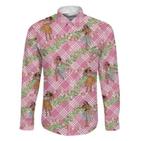 Lokelani Pink Palaka Hula Girls Seamless Hawaii Aloha Family Matching Puletasi and Hawaiian Shirt LT7 Dad's Shirt - Long Sleeve Pink - Polynesian Pride