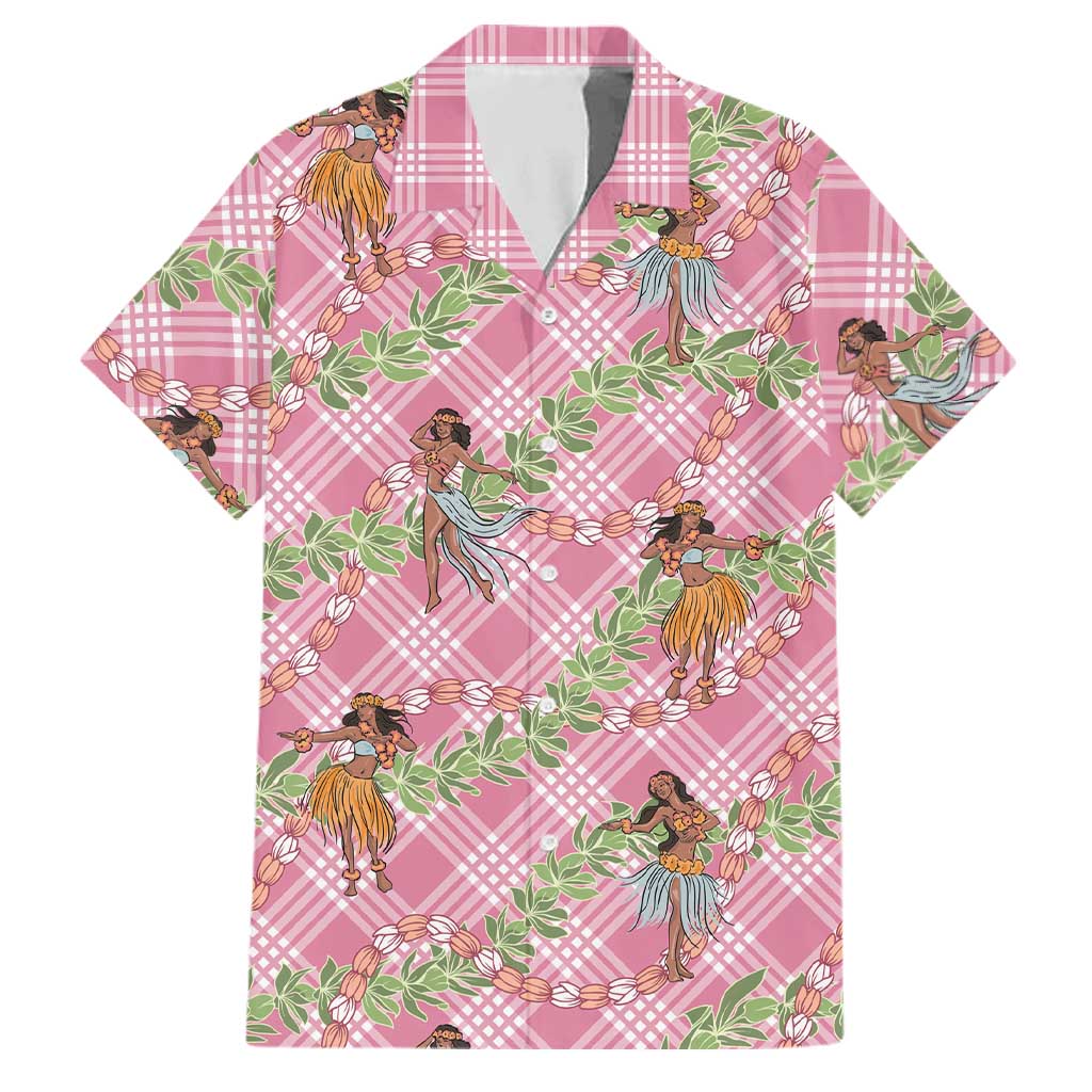 Lokelani Pink Palaka Hula Girls Seamless Hawaii Aloha Family Matching Summer Maxi Dress and Hawaiian Shirt LT7 Dad's Shirt - Short Sleeve Pink - Polynesian Pride