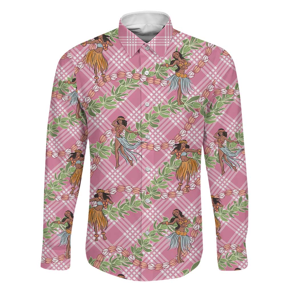 Lokelani Pink Palaka Hula Girls Seamless Hawaii Aloha Family Matching Summer Maxi Dress and Hawaiian Shirt LT7 Dad's Shirt - Long Sleeve Pink - Polynesian Pride