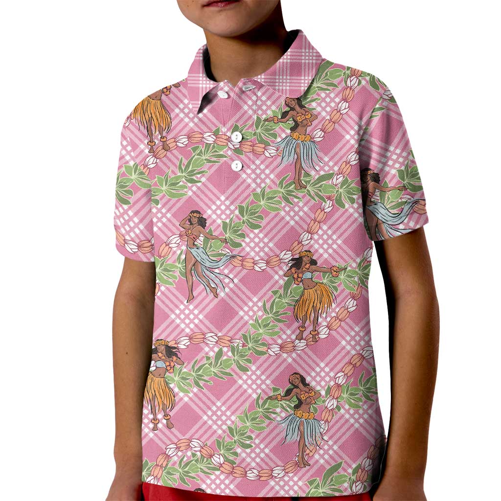 Lokelani Pink Palaka Hula Girls Seamless Hawaii Aloha Kid Polo Shirt - Polynesian Pride