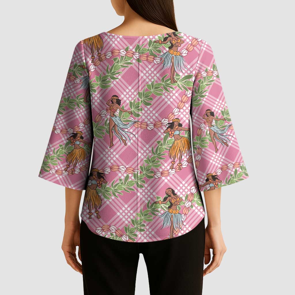 Lokelani Pink Palaka Hula Girls Seamless Hawaii Aloha Kimono Sleeve Blouse - Polynesian Pride
