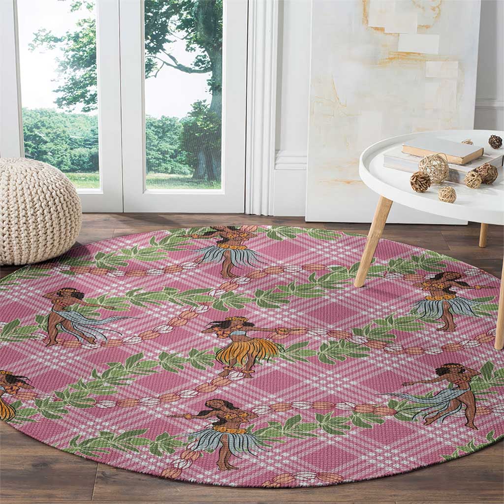 Lokelani Pink Palaka Hula Girls Seamless Hawaii Aloha Round Carpet LT7 - Polynesian Pride