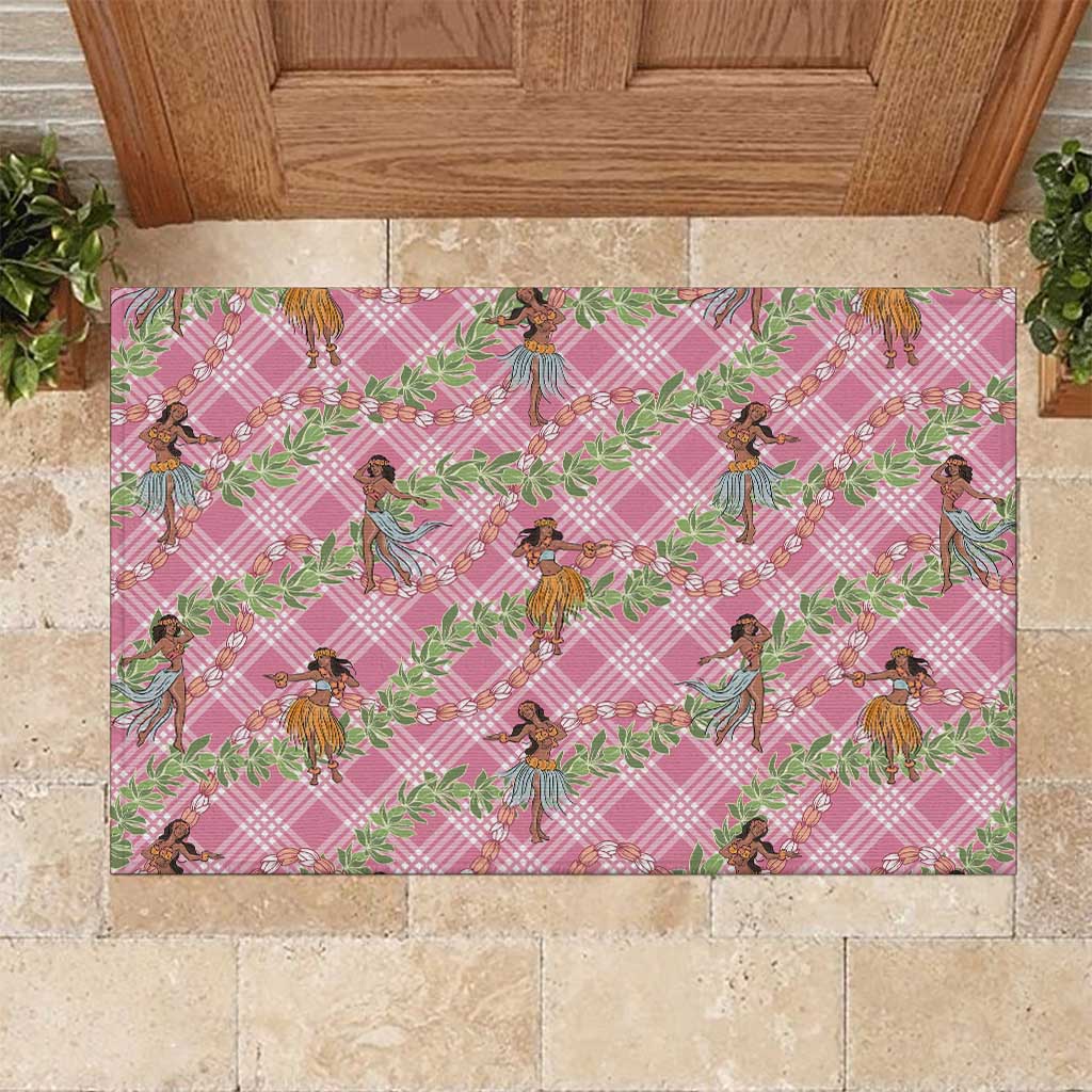 Lokelani Pink Palaka Hula Girls Seamless Hawaii Aloha Rubber Doormat LT7 Pink - Polynesian Pride