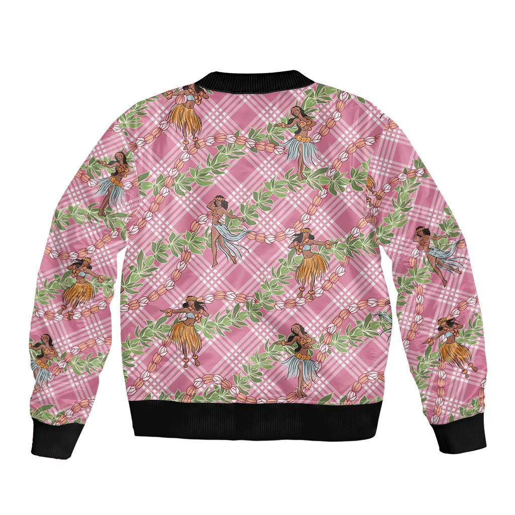 Lokelani Pink Palaka Hula Girls Seamless Hawaii Aloha Sleeve Zip Bomber Jacket - Polynesian Pride