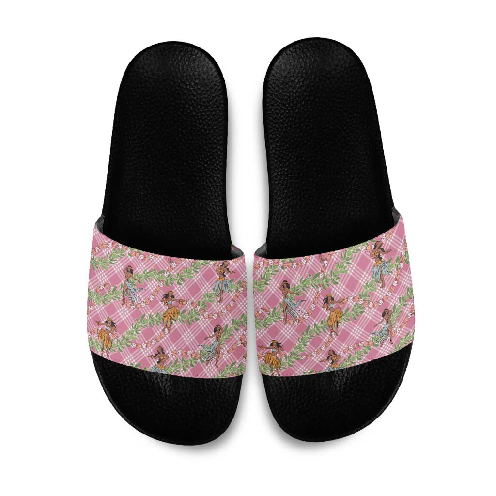 Lokelani Pink Palaka Hula Girls Seamless Hawaii Aloha Slide Sandals - Polynesian Pride