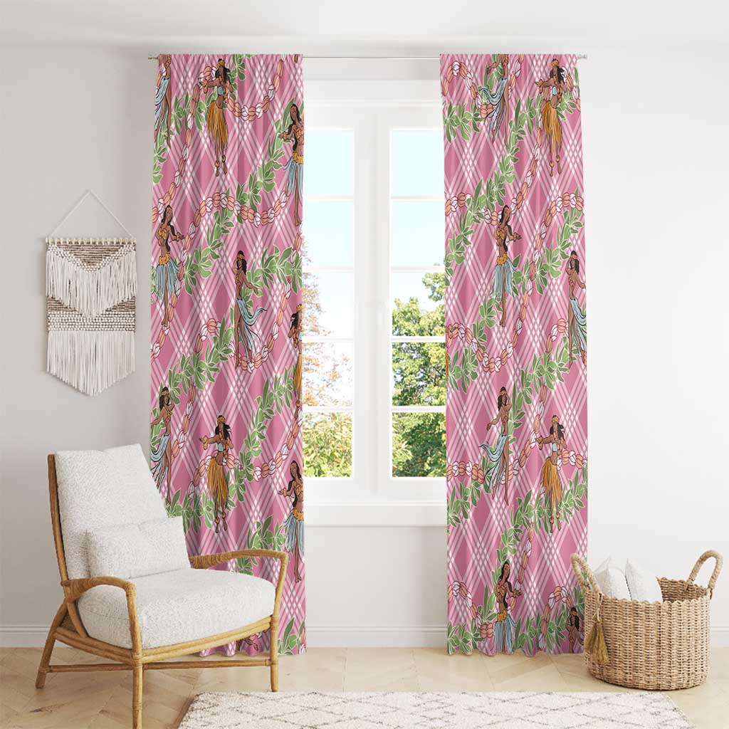 Lokelani Pink Palaka Hula Girls Seamless Hawaii Aloha Window Curtain - Polynesian Pride