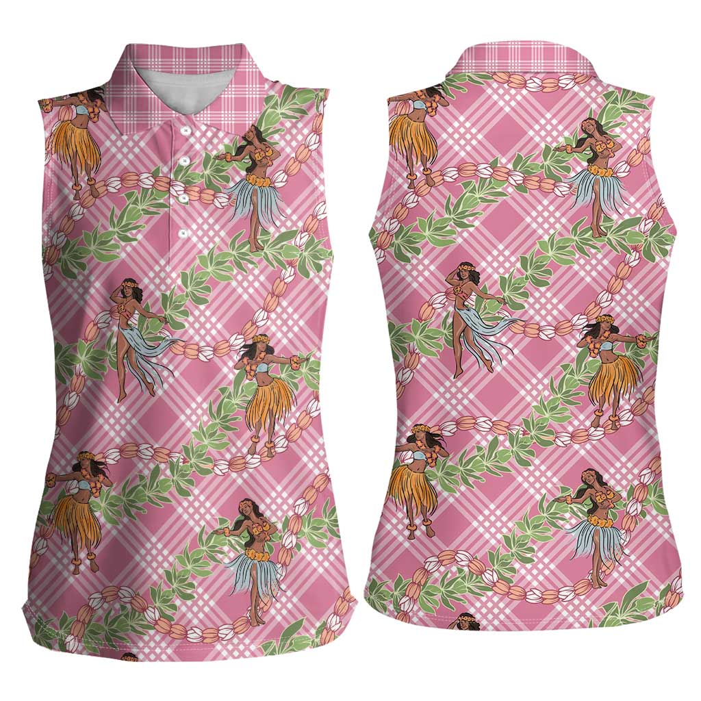 Lokelani Pink Palaka Hula Girls Seamless Hawaii Aloha Women Sleeveless Polo Shirt LT7 - Polynesian Pride