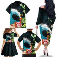 Tahiti Ia Orana Family Matching Off Shoulder Long Sleeve Dress and Hawaiian Shirt Tahitian Vahine LT7 - Polynesian Pride