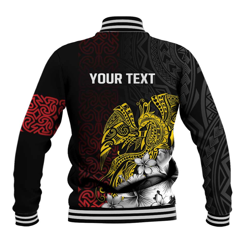 Personalized Papua New Guinea 50th Independence Anniversary Baseball Jacket Oro Tapa Mix Plumeria