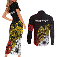 Personalized Papua New Guinea 50th Independence Anniversary Couples Matching Short Sleeve Bodycon Dress and Long Sleeve Button Shirt Oro Tapa Mix Plumeria LT7 - Polynesian Pride