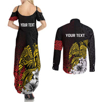 Personalized Papua New Guinea 50th Independence Anniversary Couples Matching Summer Maxi Dress and Long Sleeve Button Shirt Oro Tapa Mix Plumeria