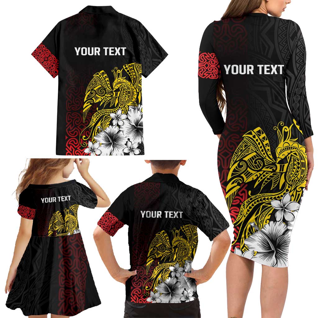 Personalized Papua New Guinea 50th Independence Anniversary Family Matching Long Sleeve Bodycon Dress and Hawaiian Shirt Oro Tapa Mix Plumeria LT7 - Polynesian Pride