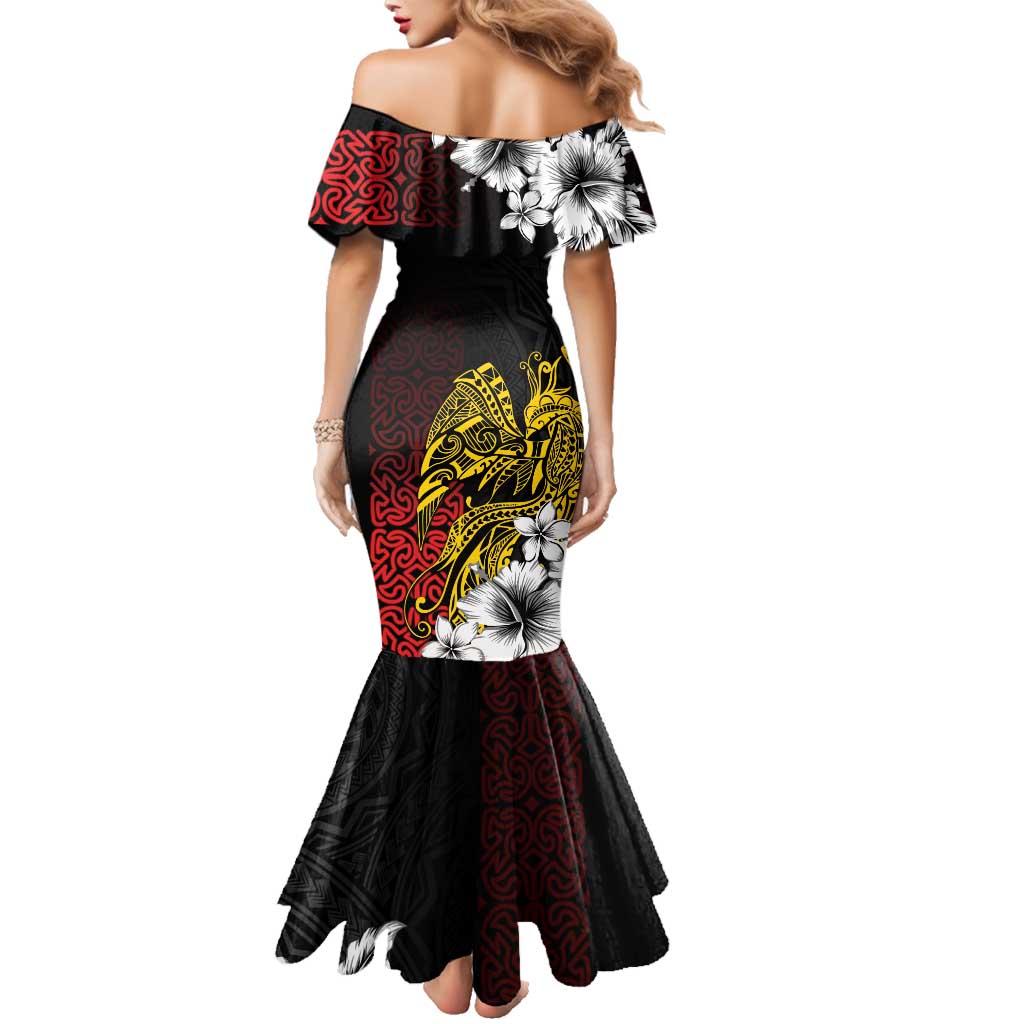 Personalized Papua New Guinea 50th Independence Anniversary Family Matching Mermaid Dress and Hawaiian Shirt Oro Tapa Mix Plumeria LT7 - Polynesian Pride