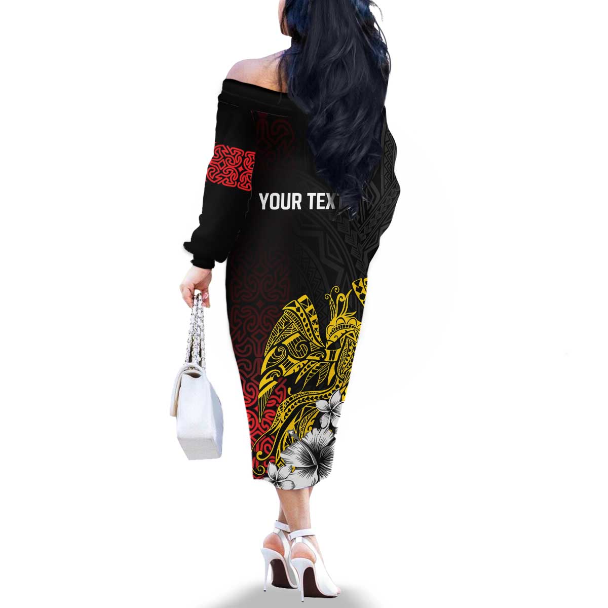 Personalized Papua New Guinea 50th Independence Anniversary Family Matching Off The Shoulder Long Sleeve Dress and Hawaiian Shirt Oro Tapa Mix Plumeria LT7 - Polynesian Pride