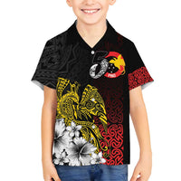Personalized Papua New Guinea 50th Independence Anniversary Family Matching Off Shoulder Maxi Dress and Hawaiian Shirt Oro Tapa Mix Plumeria LT7 Son's Shirt Black - Polynesian Pride