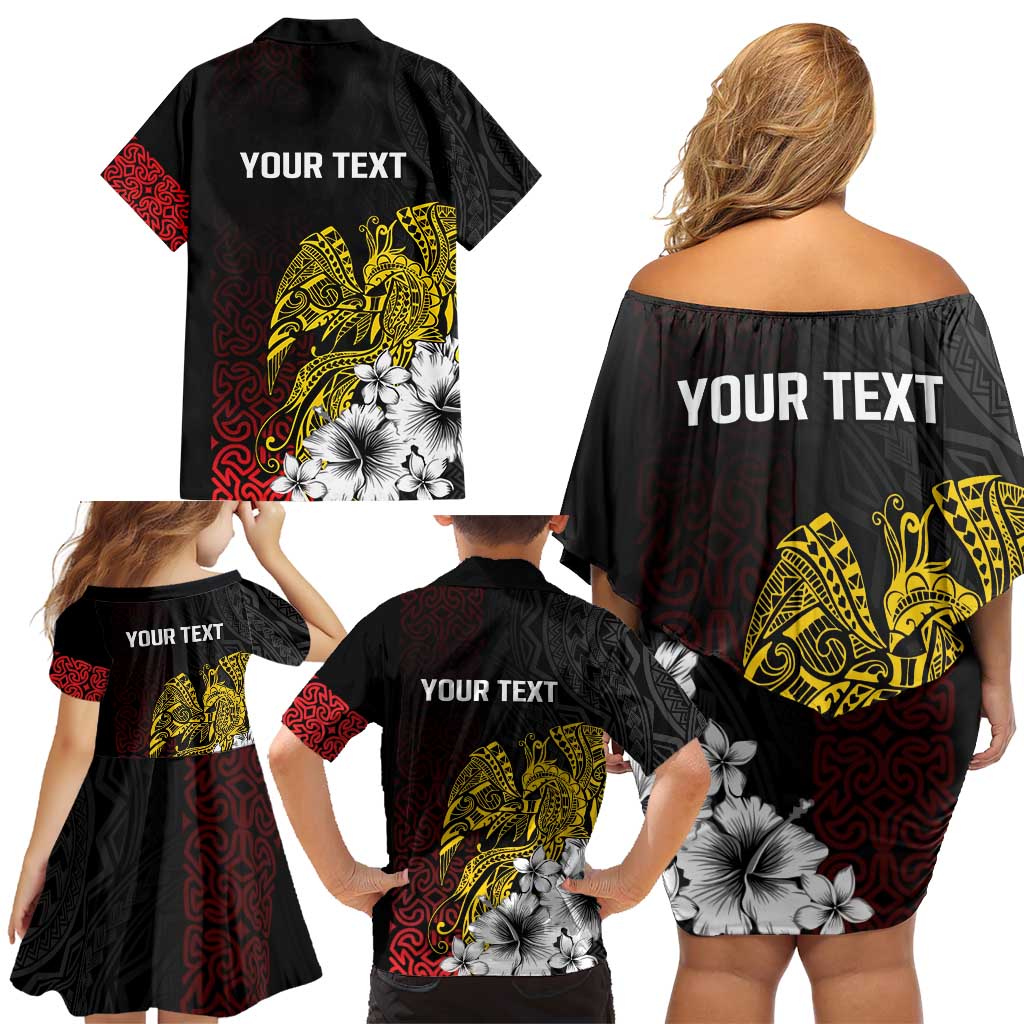 Personalized Papua New Guinea 50th Independence Anniversary Family Matching Off Shoulder Short Dress and Hawaiian Shirt Oro Tapa Mix Plumeria LT7 - Polynesian Pride