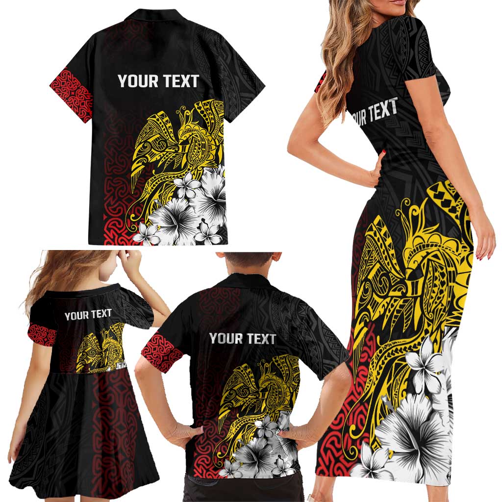 Personalized Papua New Guinea 50th Independence Anniversary Family Matching Short Sleeve Bodycon Dress and Hawaiian Shirt Oro Tapa Mix Plumeria LT7 - Polynesian Pride