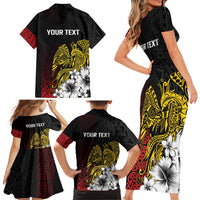 Personalized Papua New Guinea 50th Independence Anniversary Family Matching Short Sleeve Bodycon Dress and Hawaiian Shirt Oro Tapa Mix Plumeria LT7 - Polynesian Pride
