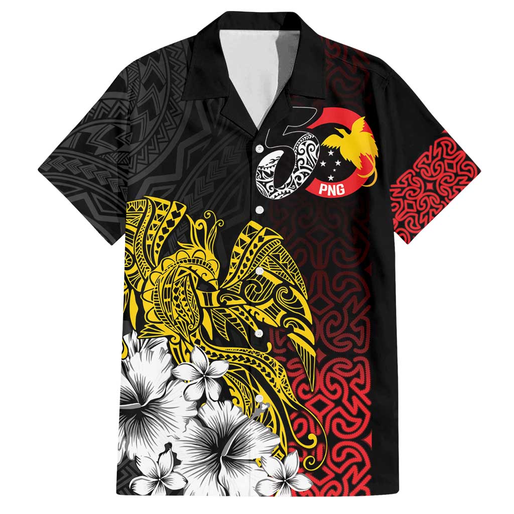 Personalized Papua New Guinea 50th Independence Anniversary Family Matching Summer Maxi Dress and Hawaiian Shirt Oro Tapa Mix Plumeria LT7 Dad's Shirt - Short Sleeve Black - Polynesian Pride