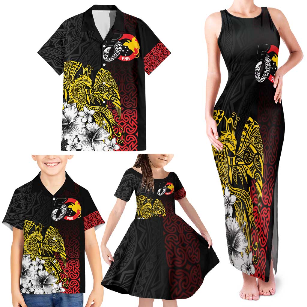 Personalized Papua New Guinea 50th Independence Anniversary Family Matching Tank Maxi Dress and Hawaiian Shirt Oro Tapa Mix Plumeria LT7 - Polynesian Pride