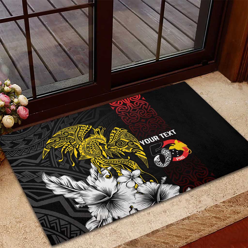 Personalized Papua New Guinea 50th Independence Anniversary Rubber Doormat Oro Tapa Mix Plumeria