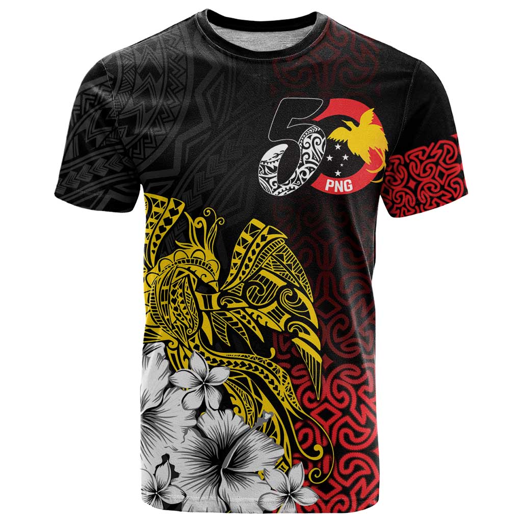 Personalized Papua New Guinea 50th Independence Anniversary T Shirt Oro Tapa Mix Plumeria