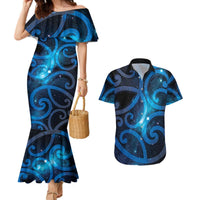 New Zealand Maori Matariki Couples Matching Mermaid Dress and Hawaiian Shirt Galaxy Kowhaiwhai LT7 Galaxy - Polynesian Pride