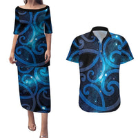 New Zealand Maori Matariki Couples Matching Puletasi and Hawaiian Shirt Galaxy Kowhaiwhai LT7 Galaxy - Polynesian Pride
