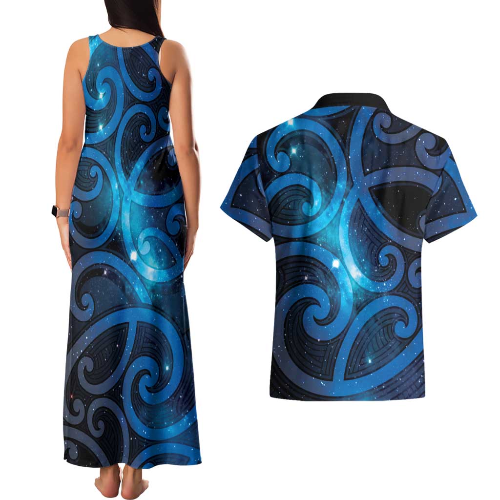 New Zealand Maori Matariki Couples Matching Tank Maxi Dress and Hawaiian Shirt Galaxy Kowhaiwhai LT7 - Polynesian Pride