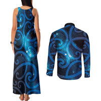 New Zealand Maori Matariki Couples Matching Tank Maxi Dress and Long Sleeve Button Shirt Galaxy Kowhaiwhai LT7 - Polynesian Pride