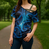 New Zealand Maori Matariki Cross Shoulder Shirt Galaxy Kowhaiwhai
