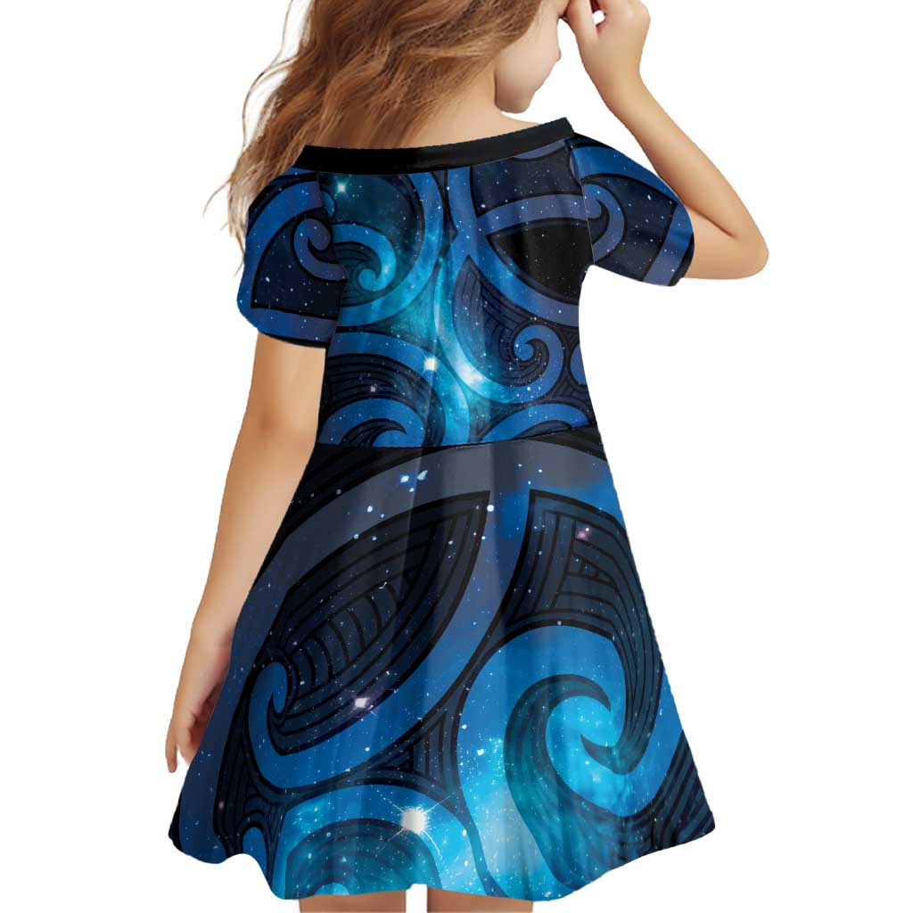 New Zealand Maori Matariki Family Matching Short Sleeve Bodycon Dress and Hawaiian Shirt Galaxy Kowhaiwhai LT7 - Polynesian Pride