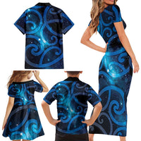 New Zealand Maori Matariki Family Matching Short Sleeve Bodycon Dress and Hawaiian Shirt Galaxy Kowhaiwhai LT7 - Polynesian Pride