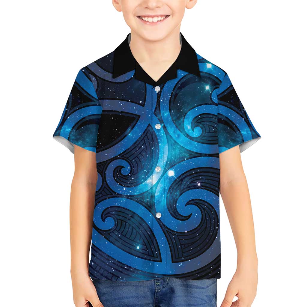 New Zealand Maori Matariki Family Matching Summer Maxi Dress and Hawaiian Shirt Galaxy Kowhaiwhai LT7 Son's Shirt Galaxy - Polynesian Pride