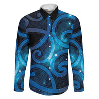 New Zealand Maori Matariki Family Matching Tank Maxi Dress and Hawaiian Shirt Galaxy Kowhaiwhai LT7 Dad's Shirt - Long Sleeve Galaxy - Polynesian Pride