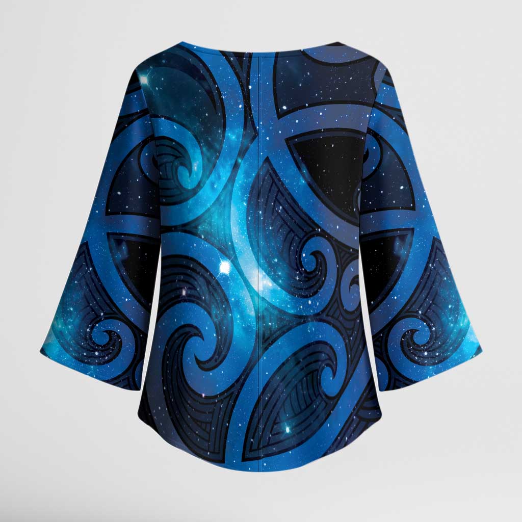 New Zealand Maori Matariki Kimono Sleeve Blouse Galaxy Kowhaiwhai