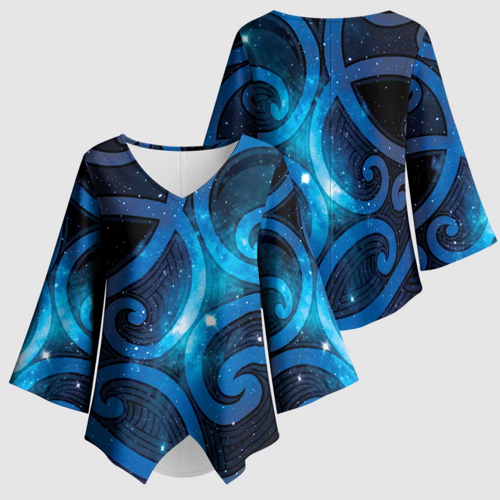 New Zealand Maori Matariki Kimono Sleeve Blouse Galaxy Kowhaiwhai