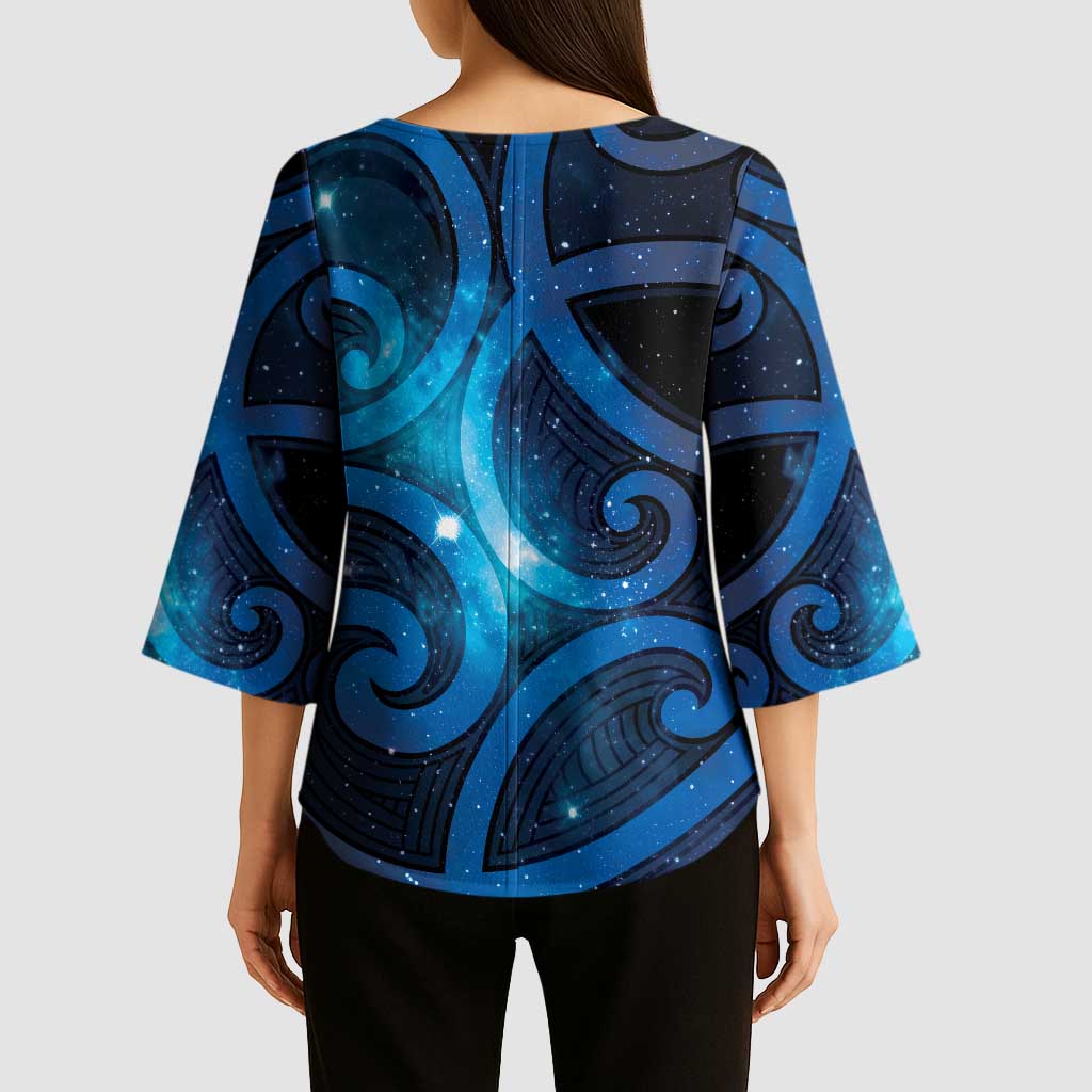New Zealand Maori Matariki Kimono Sleeve Blouse Galaxy Kowhaiwhai