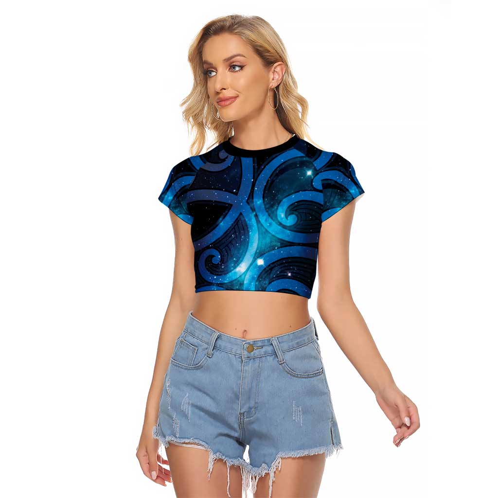 New Zealand Maori Matariki Raglan Cropped T Shirt Galaxy Kowhaiwhai