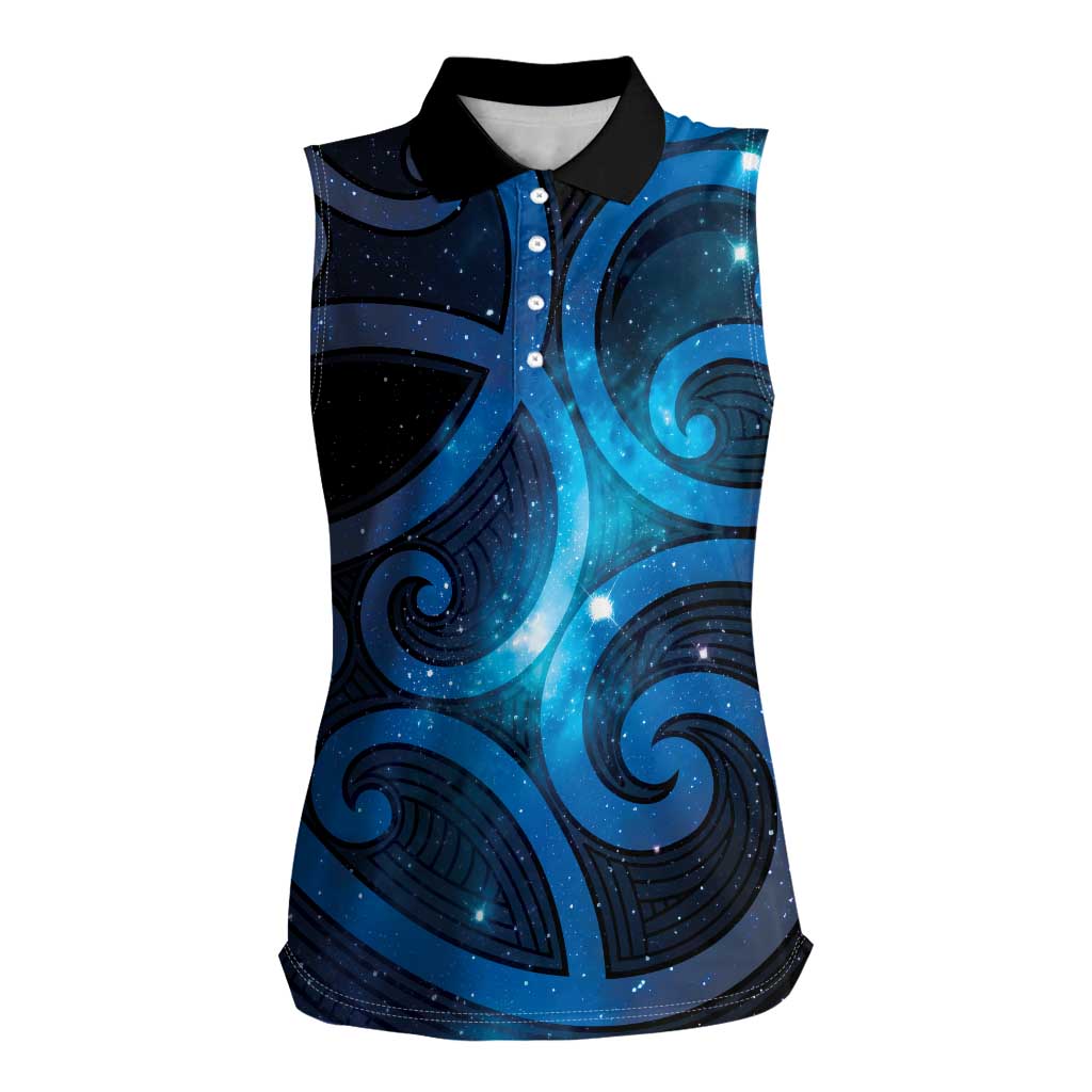 New Zealand Maori Matariki Women Sleeveless Polo Shirt Galaxy Kowhaiwhai LT7 Female Galaxy - Polynesian Pride