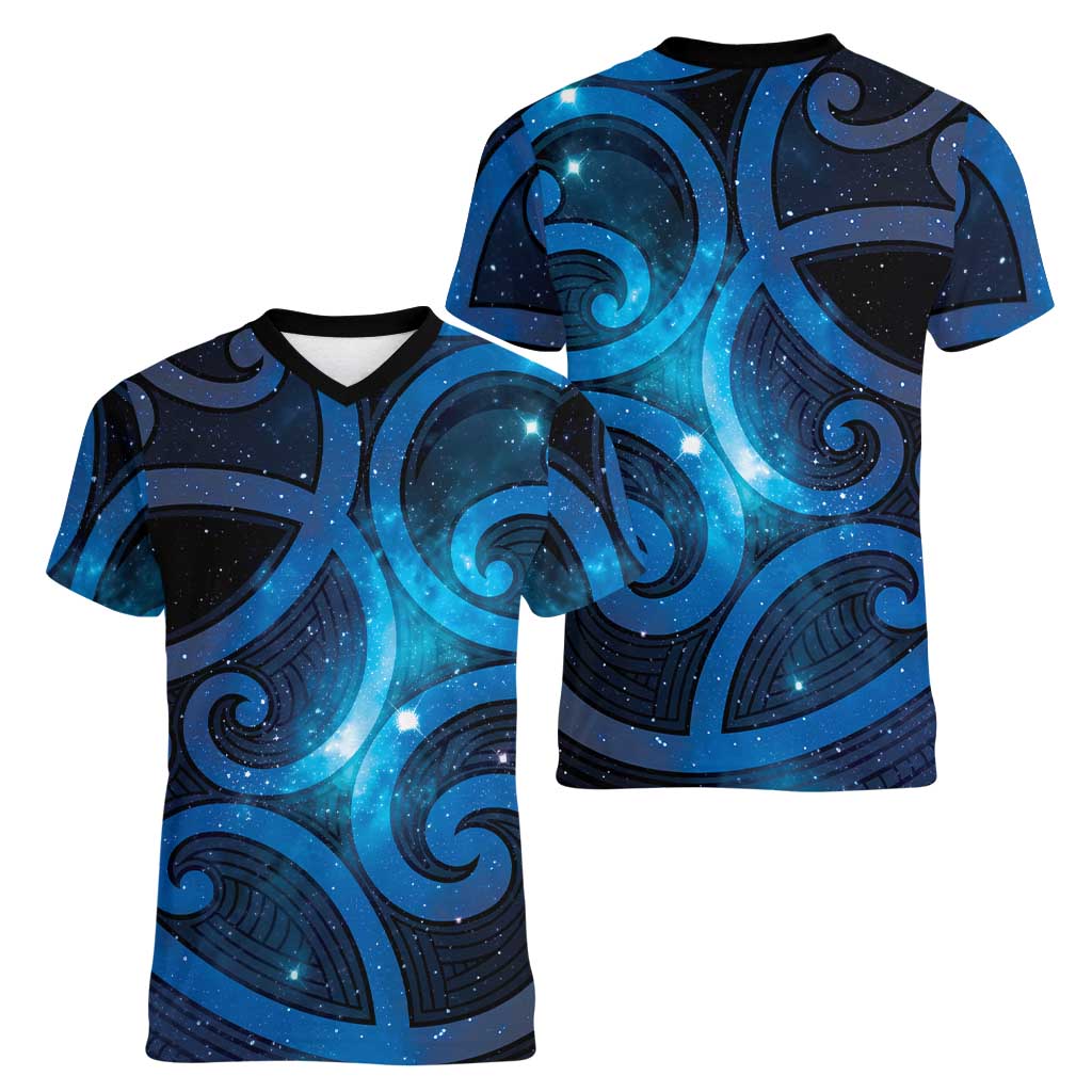 New Zealand Maori Matariki Women V-Neck T-Shirt Galaxy Kowhaiwhai LT7 - Polynesian Pride