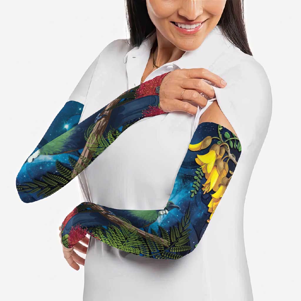 Tui Bird New Zealand Starry Sky Arm Sleeves Maori Koru