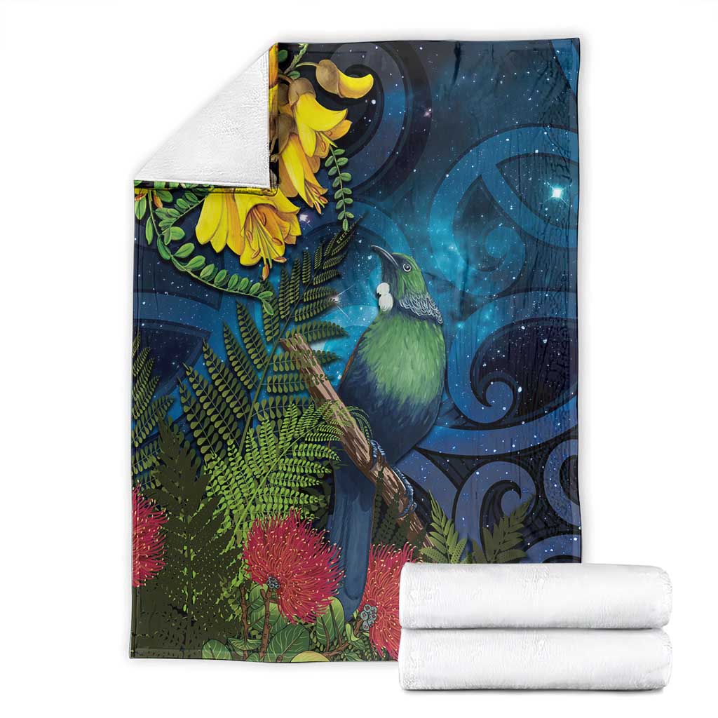 Tui Bird New Zealand Starry Sky Blanket Maori Koru