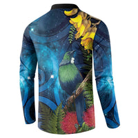 Tui Bird New Zealand Starry Sky Button Sweatshirt Maori Koru