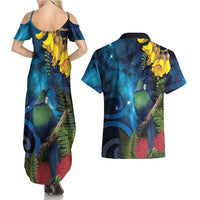 Tui Bird New Zealand Starry Sky Couples Matching Summer Maxi Dress and Hawaiian Shirt Maori Koru LT7 - Polynesian Pride