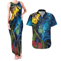Tui Bird New Zealand Starry Sky Couples Matching Tank Maxi Dress and Hawaiian Shirt Maori Koru LT7 Galaxy - Polynesian Pride