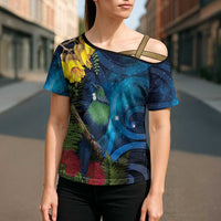 Tui Bird New Zealand Starry Sky Cross Shoulder Shirt Maori Koru