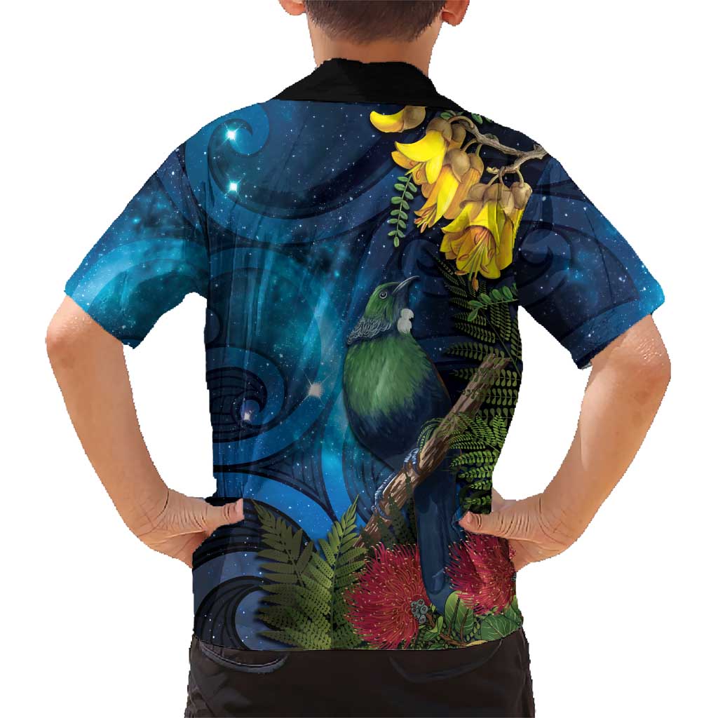 Tui Bird New Zealand Starry Sky Family Matching Mermaid Dress and Hawaiian Shirt Maori Koru LT7 - Polynesian Pride