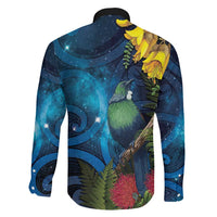 Tui Bird New Zealand Starry Sky Family Matching Off The Shoulder Long Sleeve Dress and Hawaiian Shirt Maori Koru LT7 - Polynesian Pride