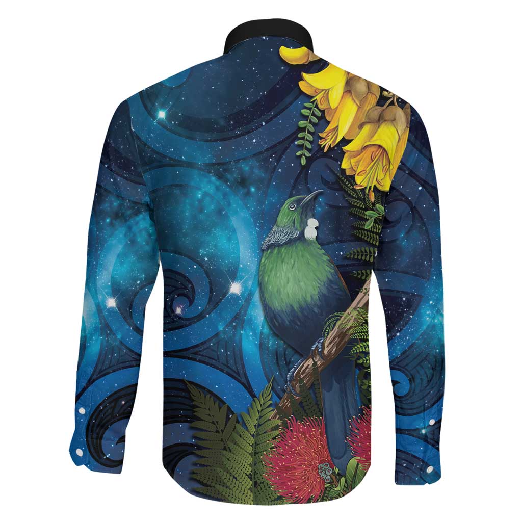 Tui Bird New Zealand Starry Sky Family Matching Off Shoulder Maxi Dress and Hawaiian Shirt Maori Koru LT7 - Polynesian Pride